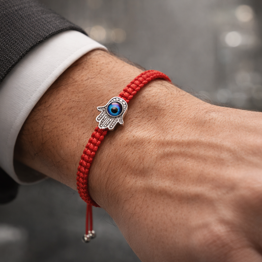 Pulsera Hamsa Kabbalah — Ojo Azul | Cuerda Roja