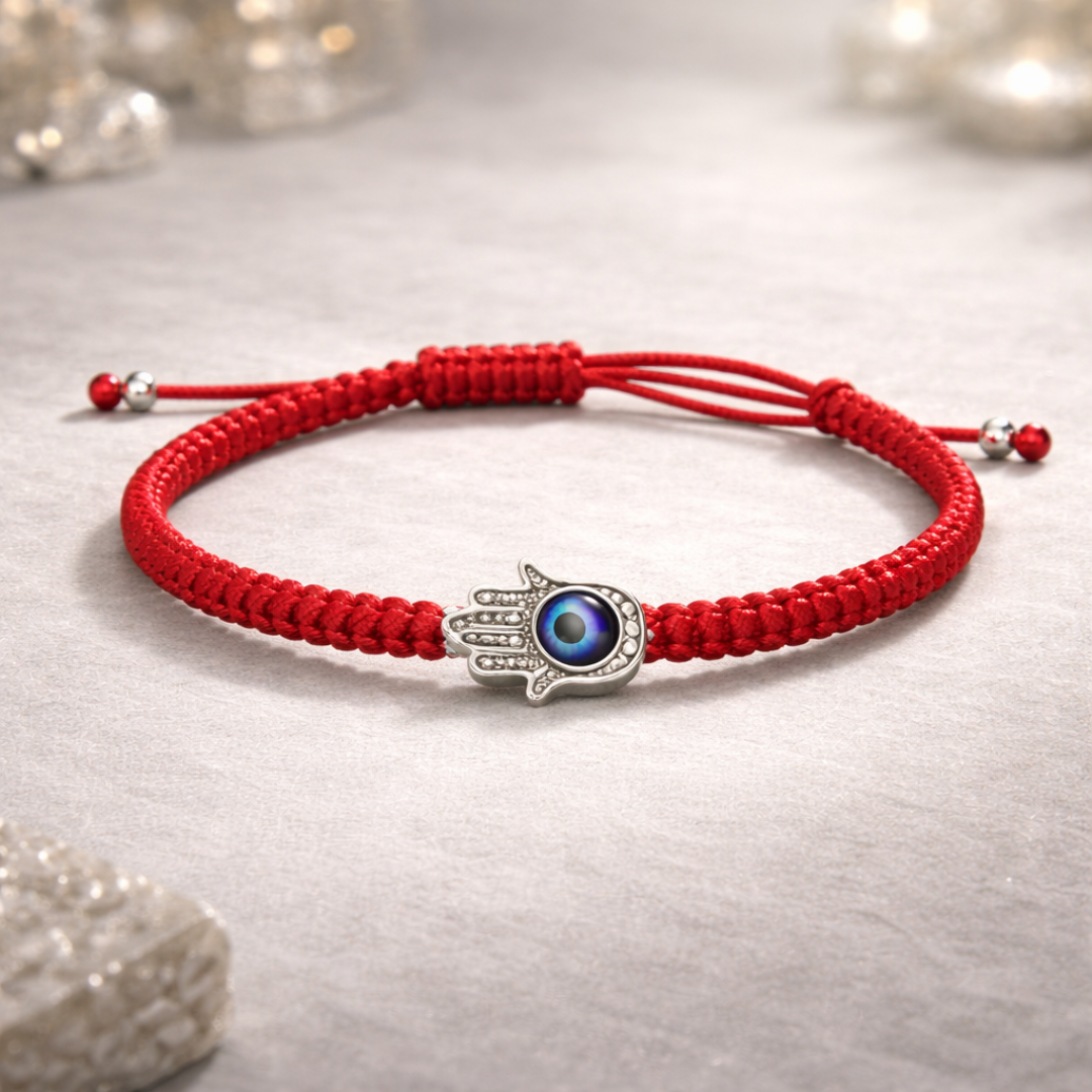 Pulsera Hamsa Kabbalah — Ojo Azul | Cuerda Roja
