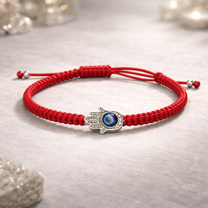 Pulsera Hamsa Kabbalah — Ojo Azul | Cuerda Roja